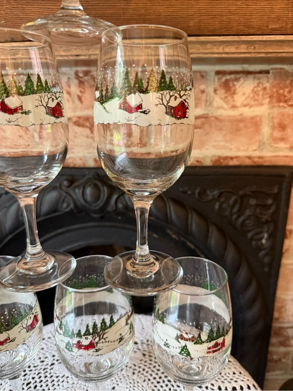 Vtg Libbey Winter Village Christmas Holiday Water Goblets 12 oz Set of 6
